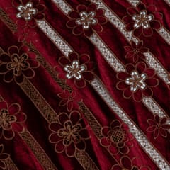 Maroon Color Velvet Cutwork Embroidered Fabric