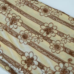 Off White Color Velvet Cutwork Embroidered Fabric