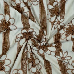 Off White Color Velvet Cutwork Embroidered Fabric