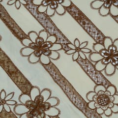 Off White Color Velvet Cutwork Embroidered Fabric