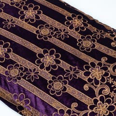 Purple Color Velvet Cutwork Embroidered Fabric