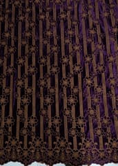 Purple Color Velvet Cutwork Embroidered Fabric