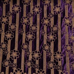 Purple Color Velvet Cutwork Embroidered Fabric