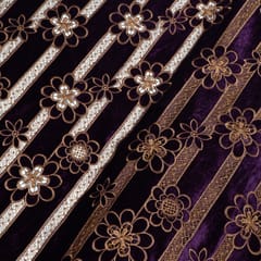 Purple Color Velvet Cutwork Embroidered Fabric