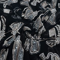 Black Color Georgette Embroidered Fabric