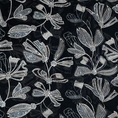 Black Color Georgette Embroidered Fabric