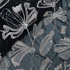 Black Color Georgette Embroidered Fabric