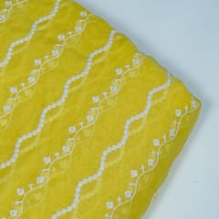 Yellow Color Mal Chanderi Embroidered Fabric