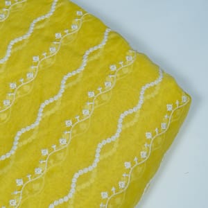 Yellow Color Mal Chanderi Embroidered Fabric