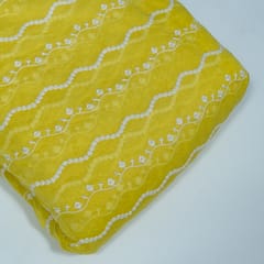 Yellow Color Mal Chanderi Embroidered Fabric