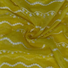 Yellow Color Mal Chanderi Embroidered Fabric