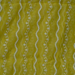 Yellow Color Mal Chanderi Embroidered Fabric