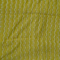 Yellow Color Mal Chanderi Embroidered Fabric