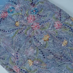 Sky Blue Color Imported Net Embroidered Fabric