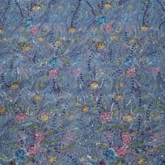 Sky Blue Color Imported Net Embroidered Fabric