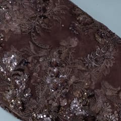 Brown Color Imported Net Embroidered Fabric