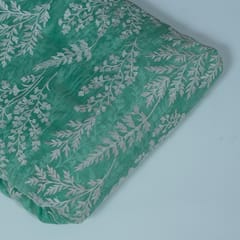 Sage Green Color Mal Chanderi Embroidered Fabric