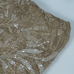 Brown Color Imported Net Embroidered Fabric