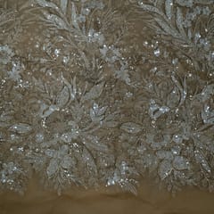 Brown Color Imported Net Embroidered Fabric