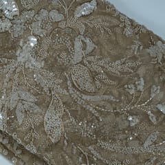 Brown Color Imported Net Embroidered Fabric