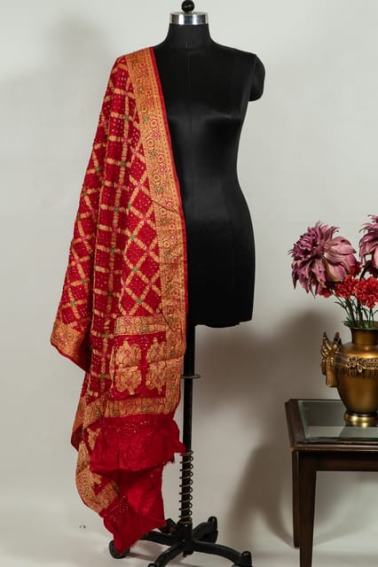 Red Color Modal Satin Bandhani Dupatta