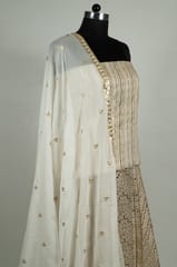 White Dyeable Georgette Embroidered Kali with Choli and Dupatta Set