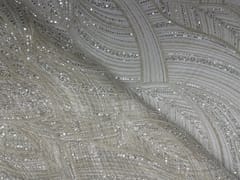 White Color Floral Cut Dana Embroiderd Net Fabric