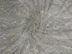 White Color Floral Cut Dana Embroiderd Net Fabric