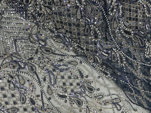 Steel Blue Color Floral Embroiderd Net Fabric