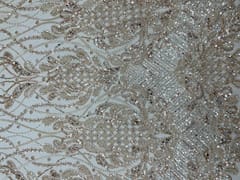 Peach Color Floral Embroiderd Net Fabric