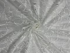 White Color Floral Embroiderd Net Fabric