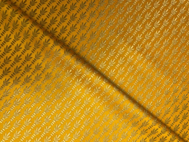 Bright Yellow Color Floral Semi Brocade Fabric