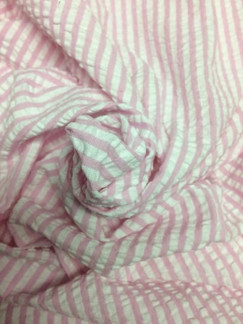 Pink Seersucker Stripe Yarn Dyed Cotton Fabric