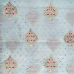 White Dyeable Chanderi Jari Booti fabric (1Meter Piece)