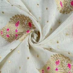 White Dyeable Chanderi Jari Booti fabric (1Meter Piece)