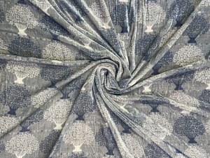 Grey Floral Pure Velvet Fabric