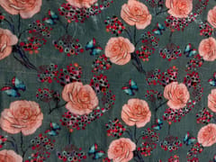 Grey Floral Pure Velvet Fabric