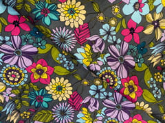 Multicolor Floral Linen Satin Fabric