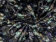 Navy Blue Floral Velvet Print Fabric