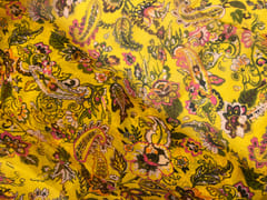 Yellow Floral Viscose Organza Fabric