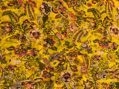 Yellow Floral Viscose Organza Fabric