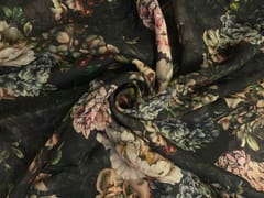 Black Floral Viscose Organza Fabric