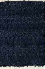 Navy Blue Color Net Embroidered Fabric