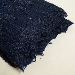 Navy Blue Color Net Embroidered Fabric