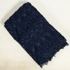 Navy Blue Color Net Embroidered Fabric