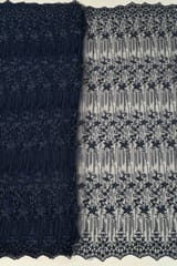 Navy Blue Color Net Embroidered Fabric