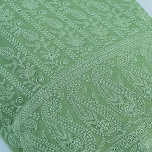 Mehndi Color Georgette Chikan Embroidered Fabric With Sequins (1.90Meter Piece)