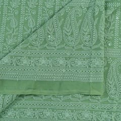 Mehndi Color Georgette Chikan Embroidered Fabric With Sequins (1.90Meter Piece)