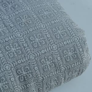 Grey Color Georgette Chikan Embroidered Fabric (1.90Meter Piece)