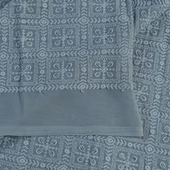 Grey Color Georgette Chikan Embroidered Fabric (1.90Meter Piece)